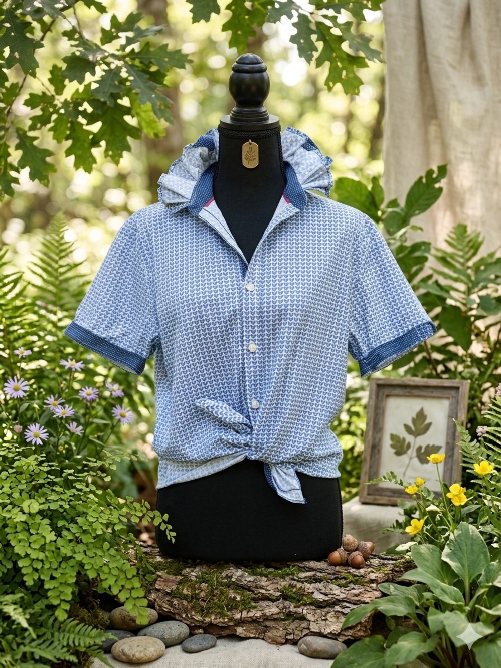 Upcycled Society Of Threads Blue & Navy Patterned Short Sleeve Shirt